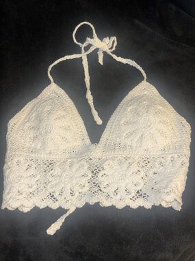 Crochet Halter Bralette Top in Off-White